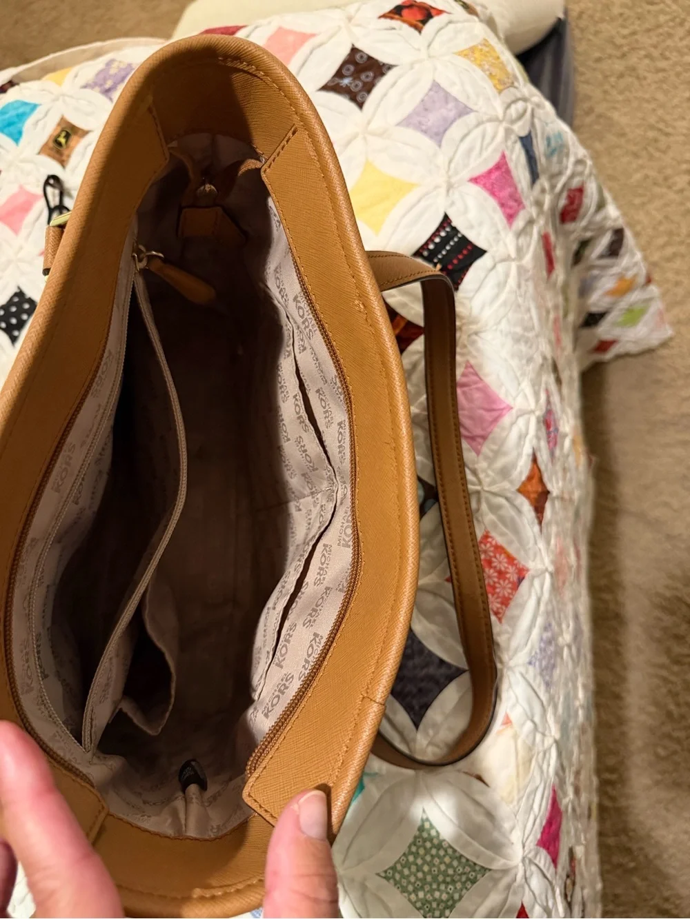 Michael Kors Brown MK Logo Tote with Tan Leather Trim